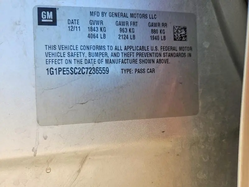 2012 CHEVROLET CRUZE LT  