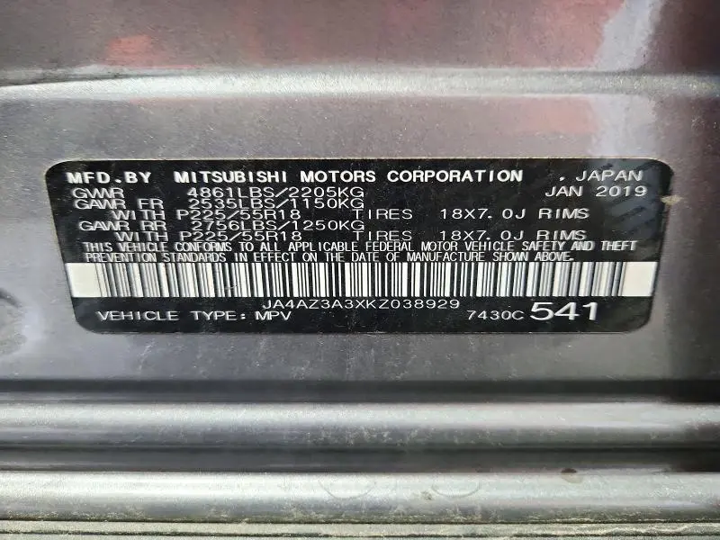 2019 MITSUBISHI OUTLANDER SE  