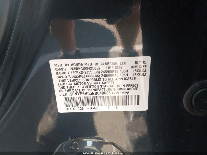 2016 HONDA PILOT EX-L