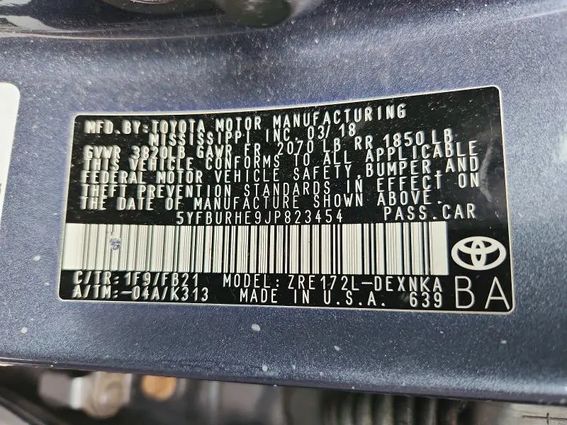 2018 TOYOTA COROLLA LE  