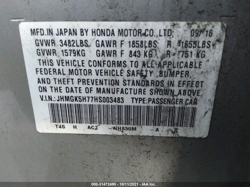 2017 HONDA FIT EX