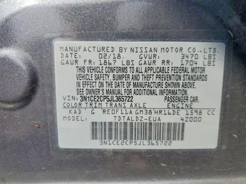 2018 NISSAN VERSA NOTE SV  