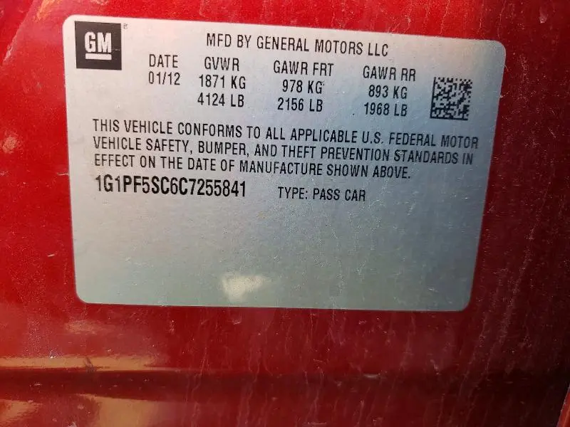 2012 CHEVROLET CRUZE LT  