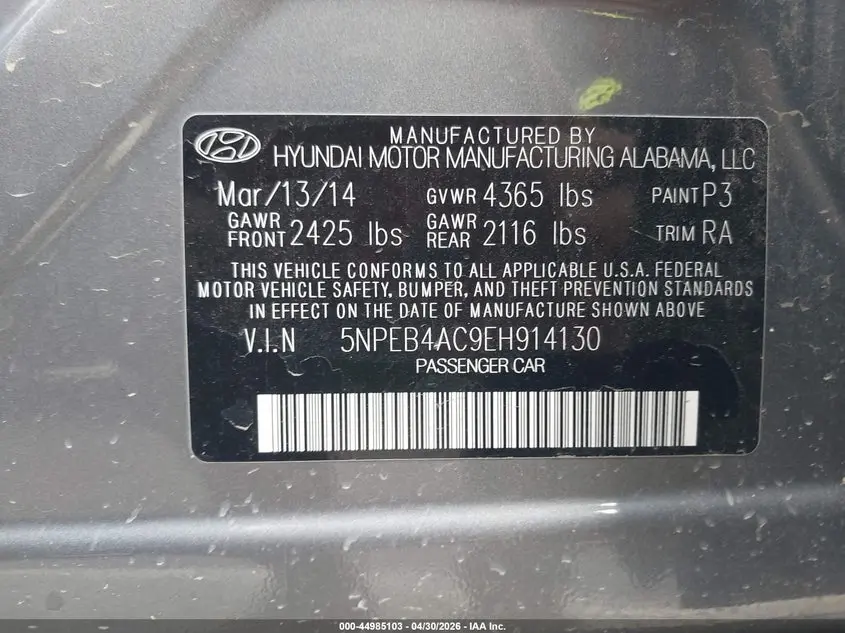2014 HYUNDAI SONATA GLS