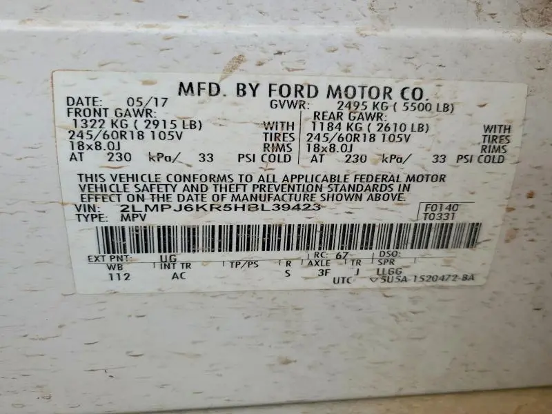 2017 LINCOLN MKX SELECT  