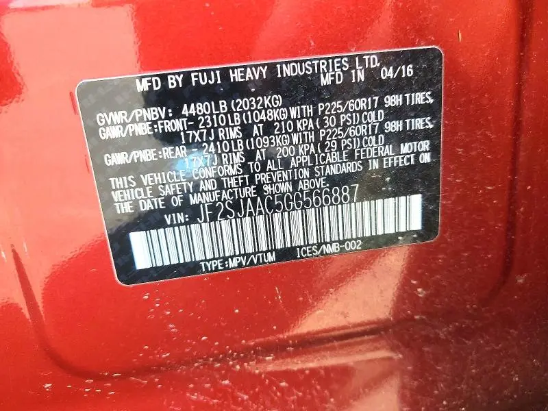2016 SUBARU FORESTER 2.5I  