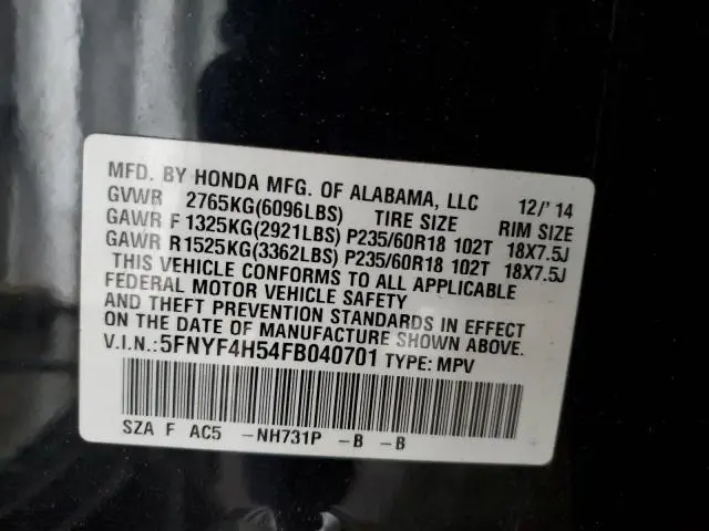 2015 HONDA PILOT EXL  