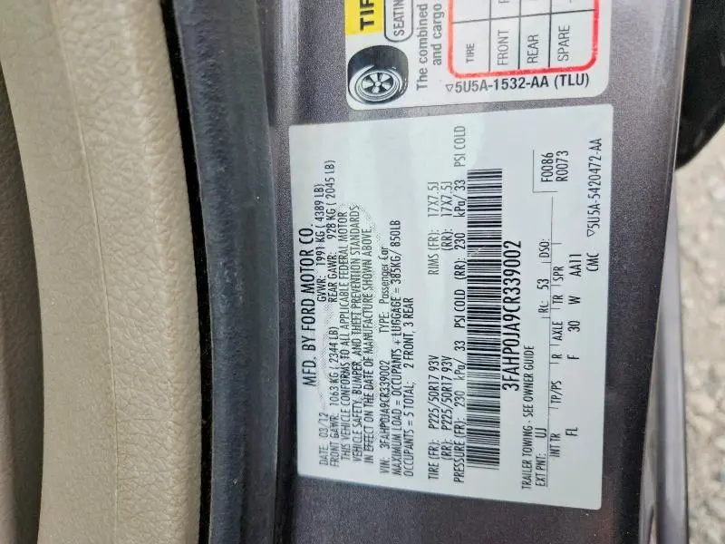 2012 FORD FUSION SEL  