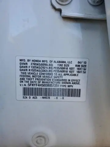 2013 HONDA PILOT EXL  