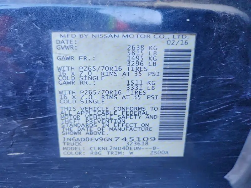 2016 NISSAN FRONTIER S  
