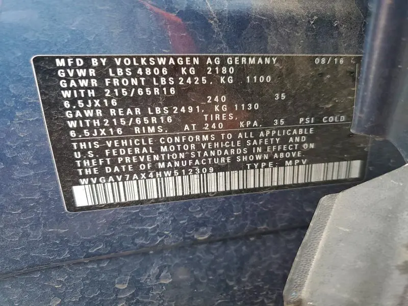 2017 VOLKSWAGEN TIGUAN S  