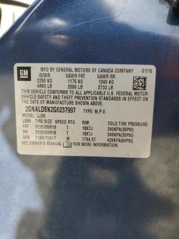 2016 CHEVROLET EQUINOX LTZ  