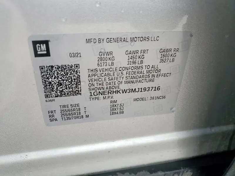 2021 CHEVROLET TRAVERSE LT  