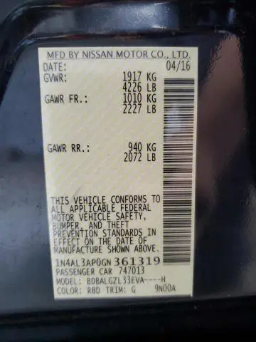 2016 NISSAN ALTIMA 2.5  