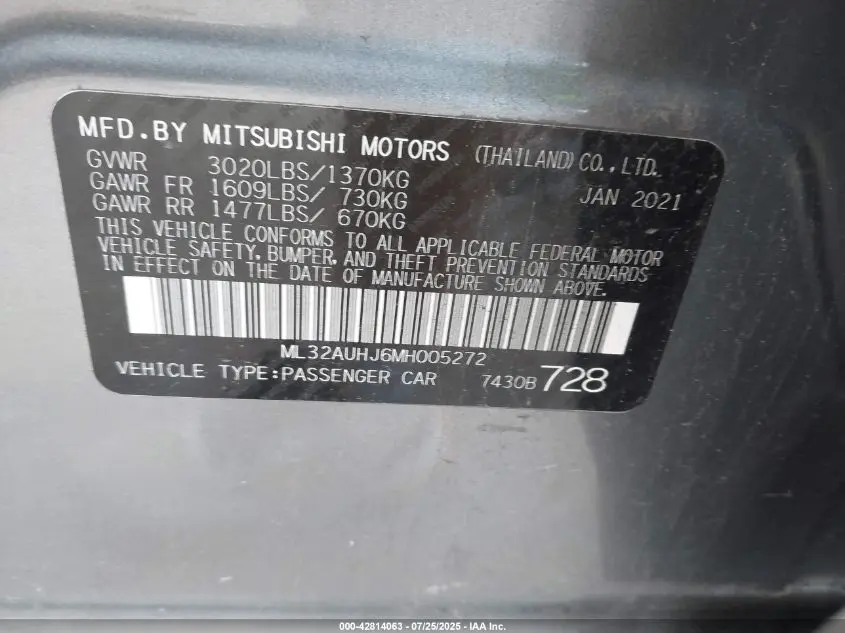 2021 MITSUBISHI MIRAGE CARBONITE EDITION/ES/LE