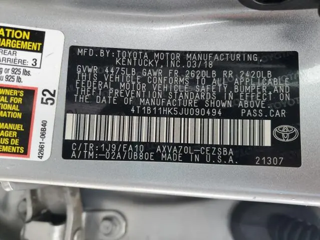 2018 TOYOTA CAMRY L  