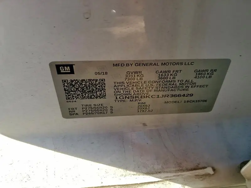 2018 CHEVROLET TAHOE K1500 LT  