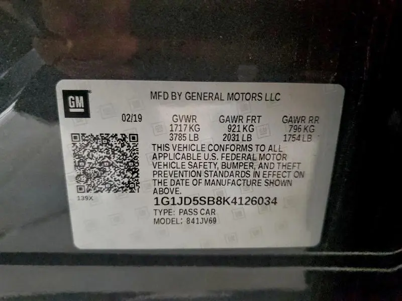 2019 CHEVROLET SONIC LT  