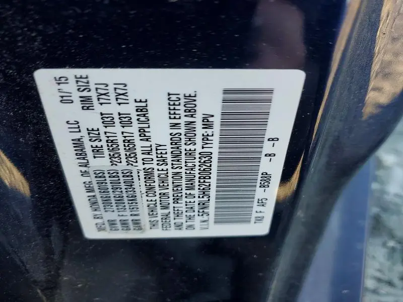 2015 HONDA ODYSSEY EXL  