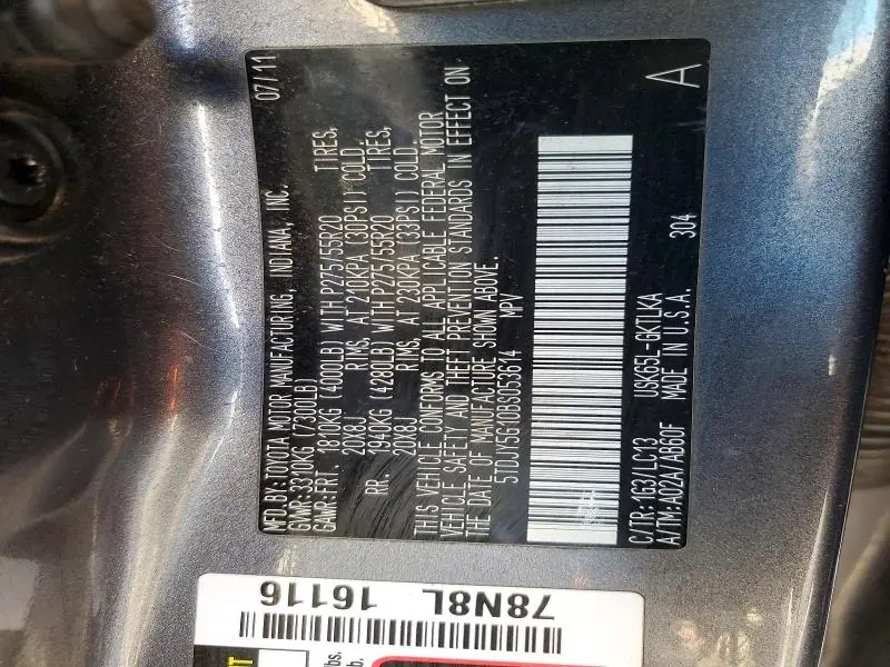 2011 TOYOTA SEQUOIA LIMITED  