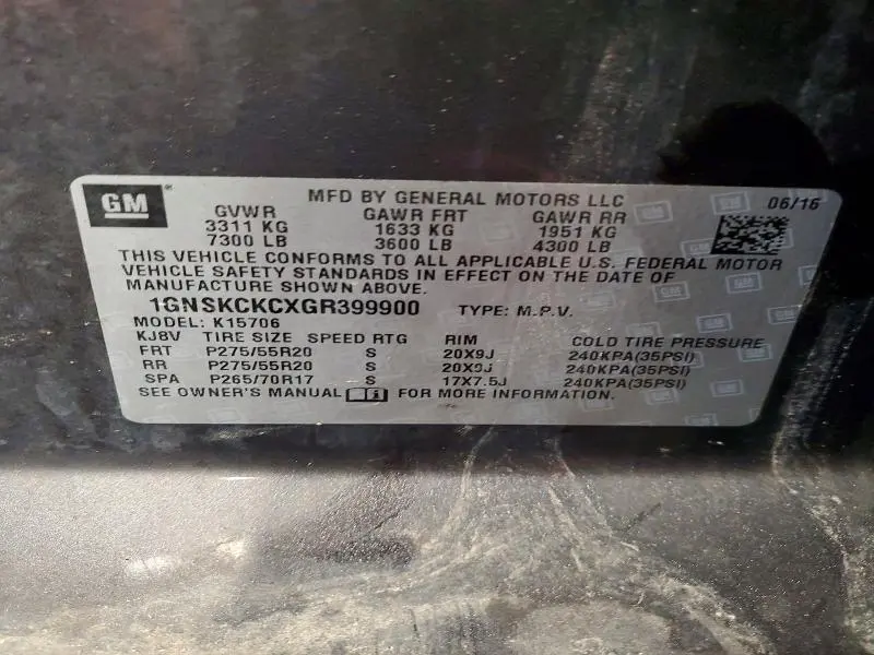 2016 CHEVROLET TAHOE K1500 LTZ  