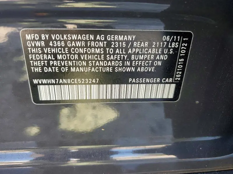 2012 VOLKSWAGEN CC LUXURY  
