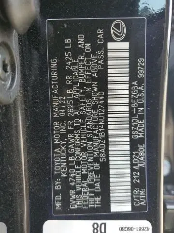 2022 LEXUS ES 350 BASE  