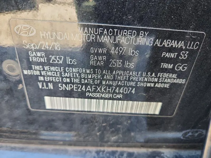 2019 HYUNDAI SONATA SE  