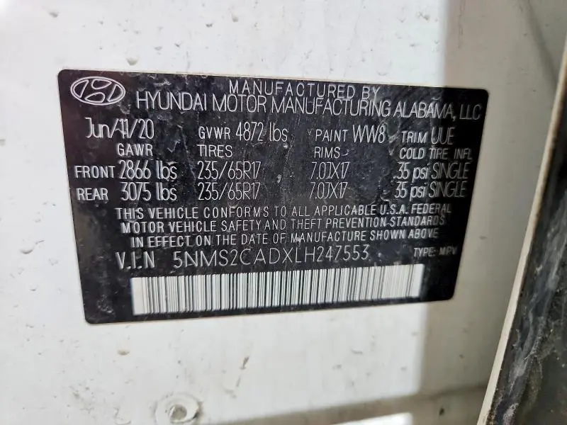 2020 HYUNDAI SANTA FE SE  
