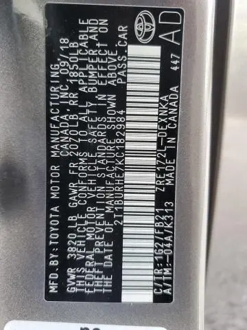 2019 TOYOTA COROLLA L  