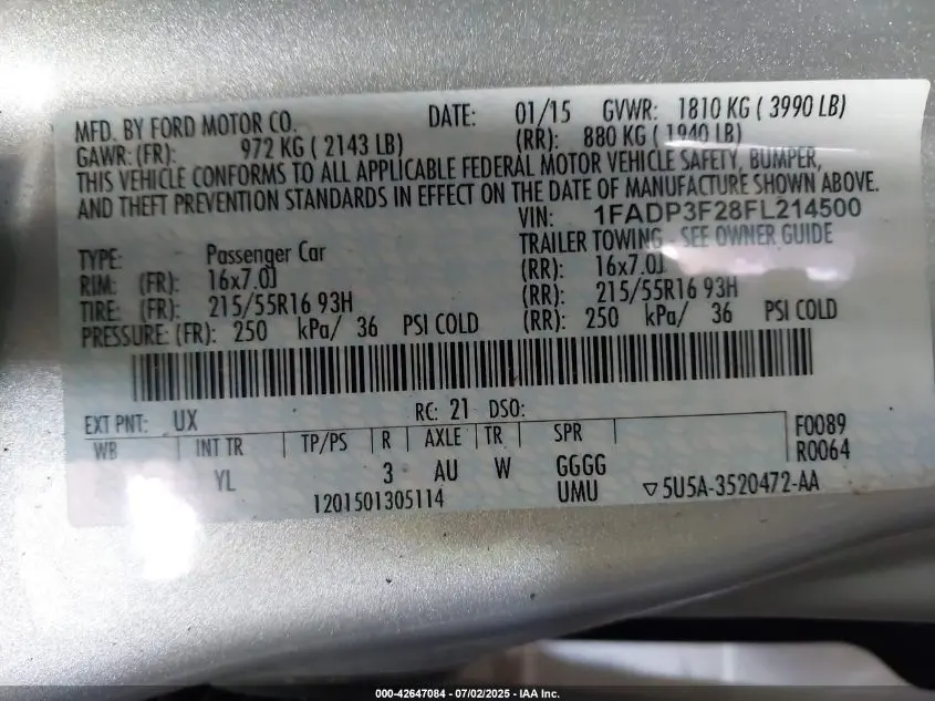 2015 FORD FOCUS SE