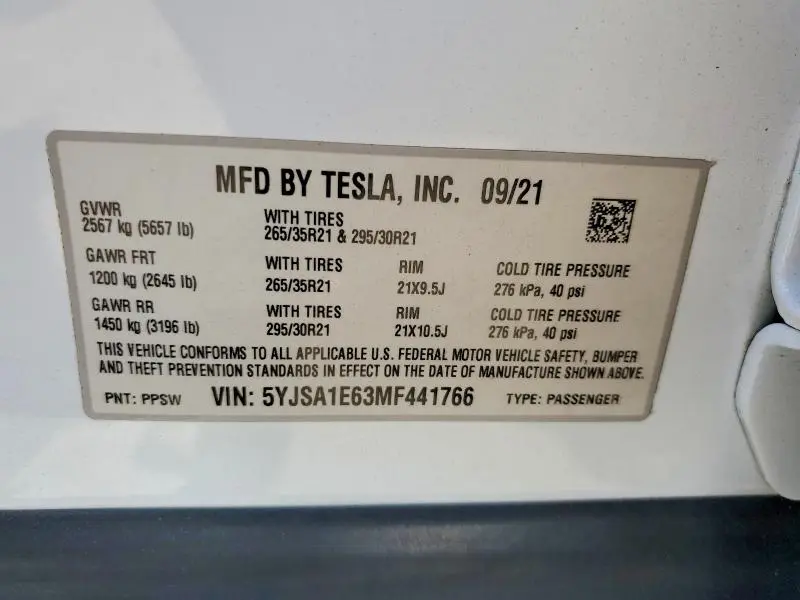 2021 TESLA MODEL S   
