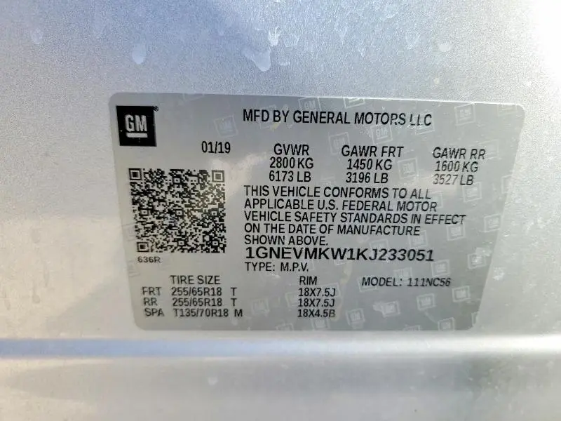 2019 CHEVROLET TRAVERSE LT  