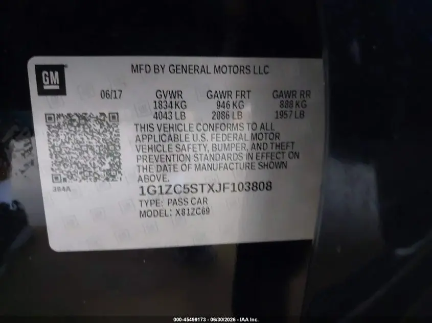 2018 CHEVROLET MALIBU 1FL