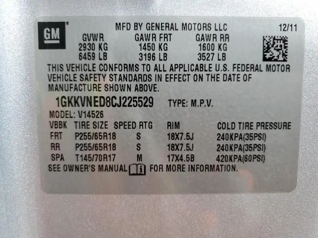2012 GMC ACADIA SLE  