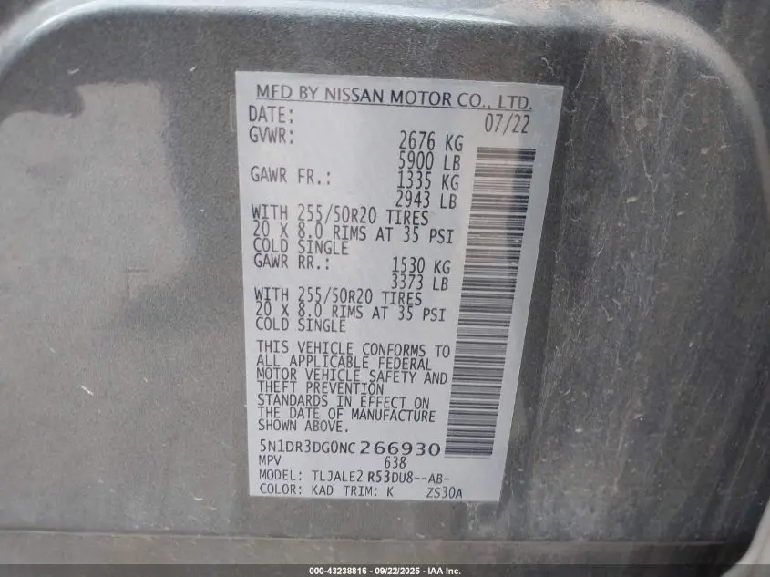 2022 NISSAN PATHFINDER PLATINUM 2WD