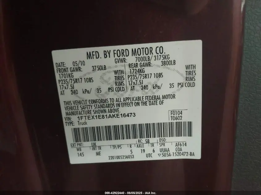 2010 FORD F-150 STX/XL/XLT