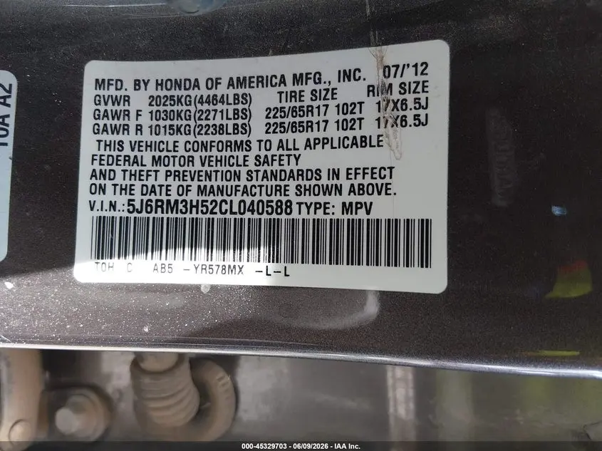 2012 HONDA CR-V EX