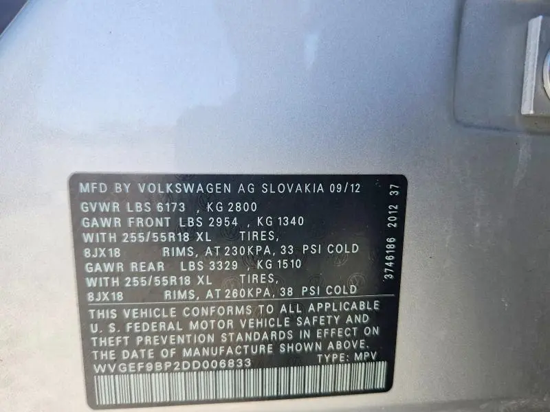 2013 VOLKSWAGEN TOUAREG V6  