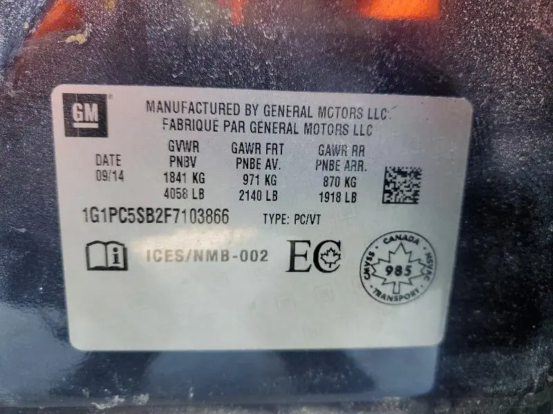 2015 CHEVROLET CRUZE LT  