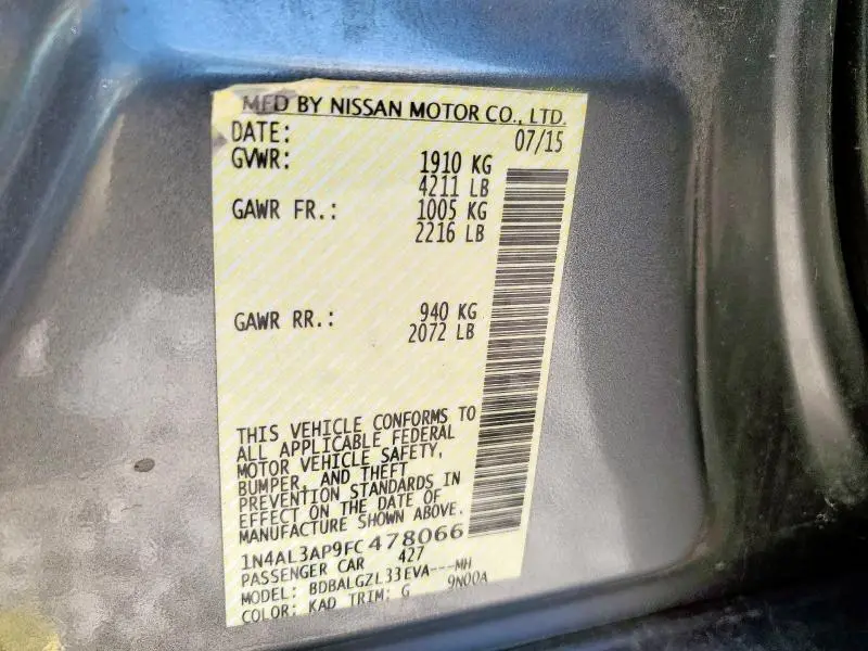 2015 NISSAN ALTIMA 2.5  