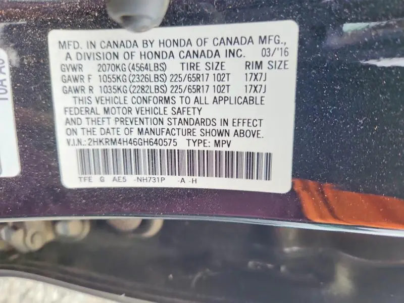 2016 HONDA CR-V SE  