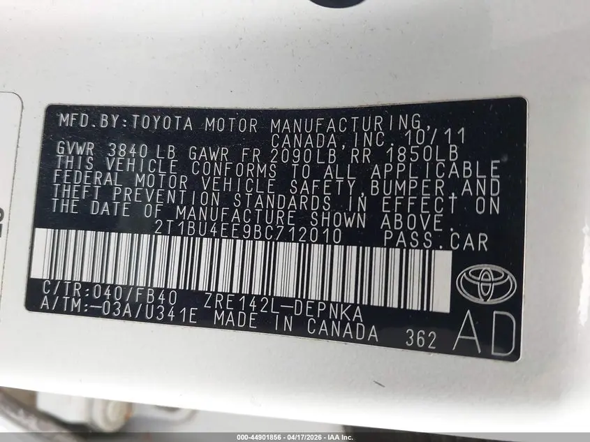 2011 TOYOTA COROLLA LE