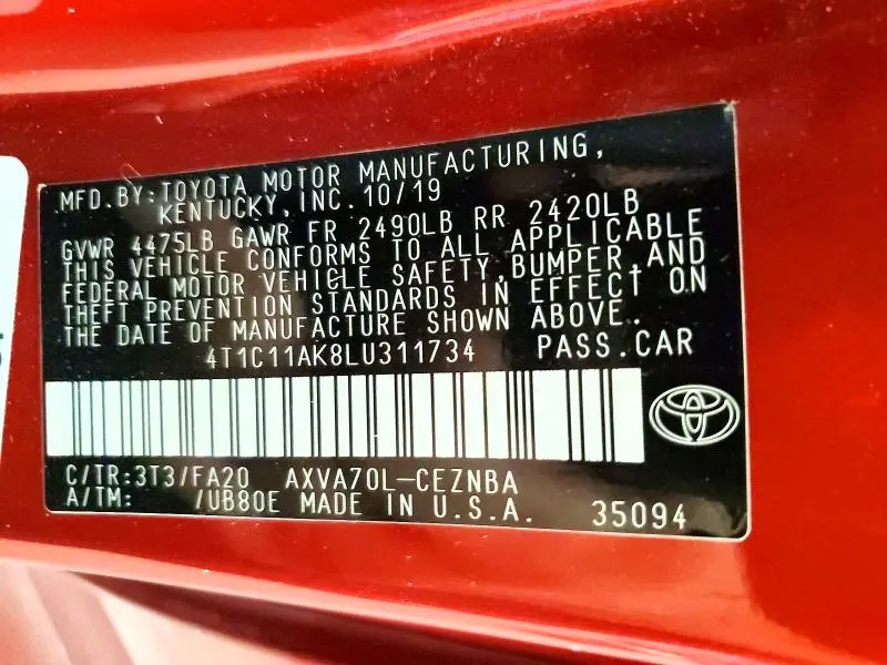 2020 TOYOTA CAMRY LE  