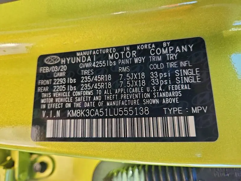 2020 HYUNDAI KONA LIMITED  