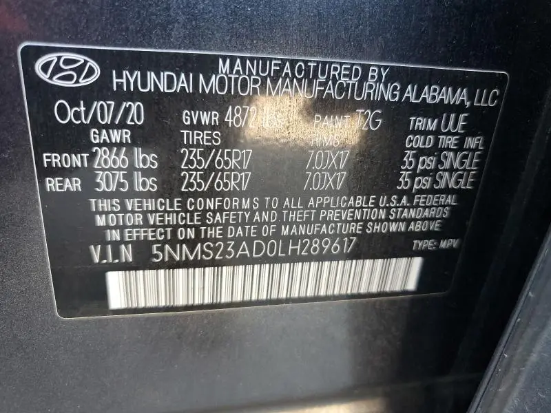 2020 HYUNDAI SANTA FE SE  