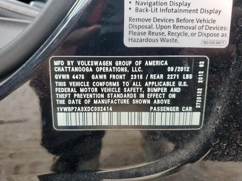 2013 VOLKSWAGEN PASSAT SE  