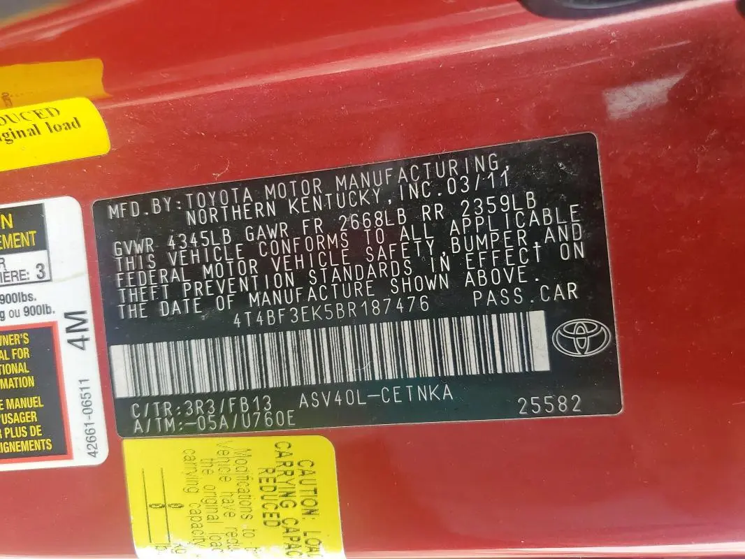 2011 TOYOTA CAMRY BASE  