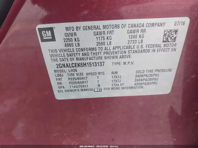 2017 CHEVROLET EQUINOX LT