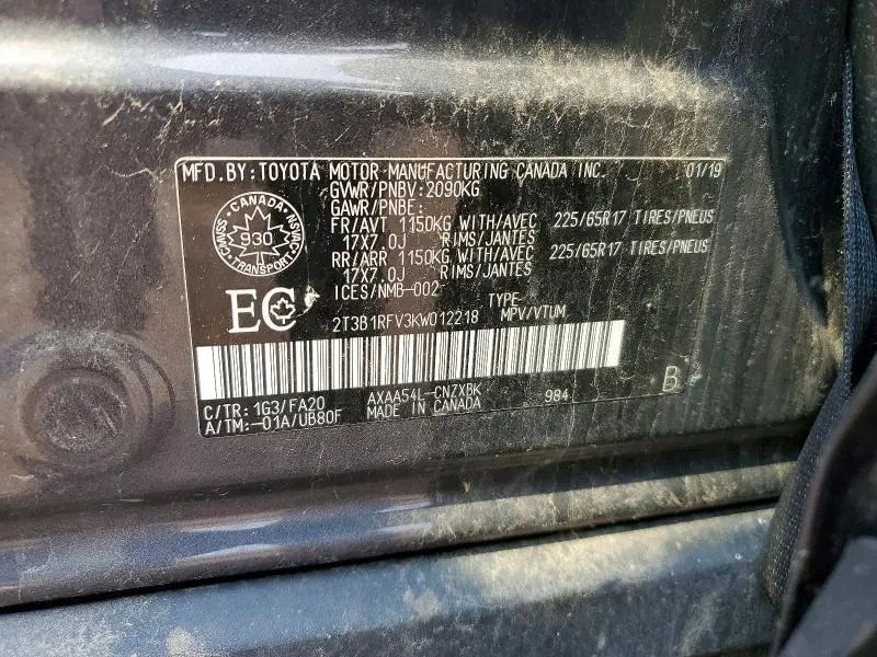 2019 TOYOTA RAV4 LE  